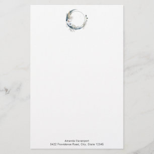 Blauwe halve maan met witte bloemen briefpapier