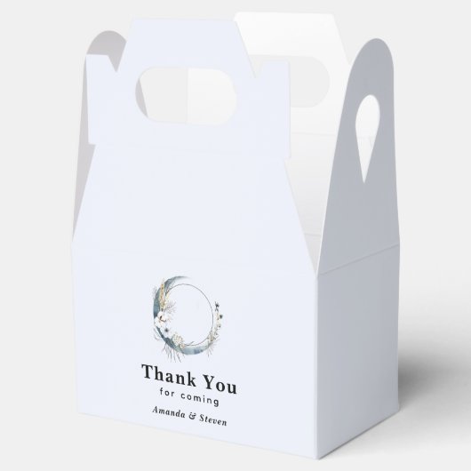 Blauwe halve maan met witte bloemen bruiloft bedankdoosjes (Geopend)