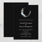 Blauwe halve maan met witte bloemen bruiloft kaart (Voorkant / Achterkant)