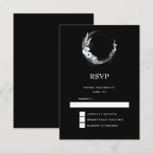 Blauwe halve maan met witte bloemen bruiloft RSVP kaartje (Voorkant / Achterkant)