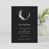 Blauwe halve maan met witte bloemen bruiloft save the date (Staand voorkant)