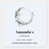 Blauwe Halve Maan met Witte Bloemen Business Vierkante Sticker (Voorkant)