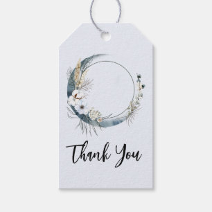 Blauwe Halve Maan met Witte Bloemen Dank Je Cadeaulabel