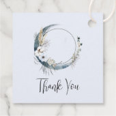 Blauwe Halve Maan met Witte Bloemen Dank U Bedankjes Labels (Achterkant)