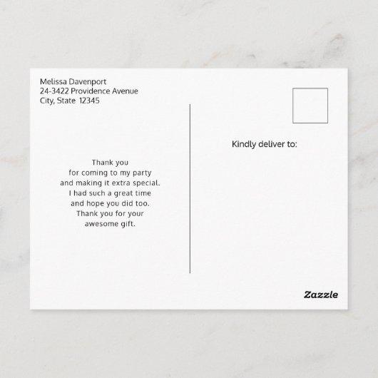 Blauwe Halve Maan met Witte Bloemen Dank U Briefkaart (Achterkant)