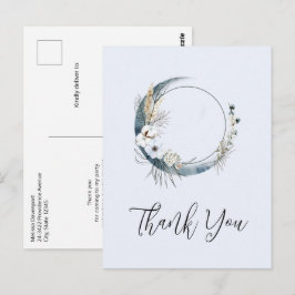 Blauwe Halve Maan met Witte Bloemen Dank U Briefkaart