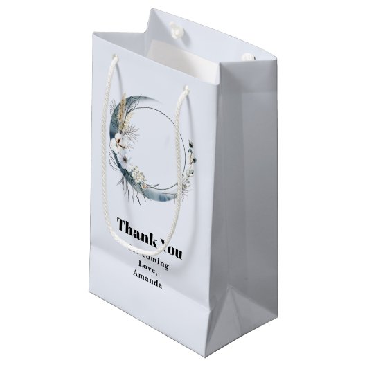 Blauwe Halve Maan met Witte Bloemen Dank U Klein Cadeauzakje (Voorkant Gekanteld)