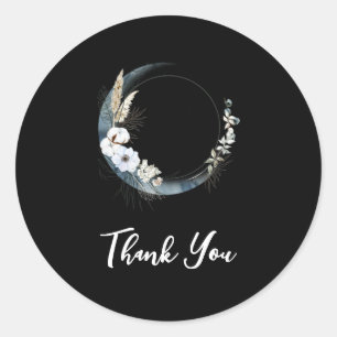 Blauwe Halve Maan met Witte Bloemen Dank U Ronde Sticker