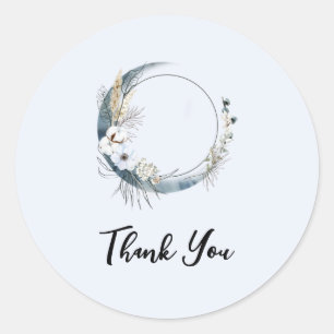 Blauwe Halve Maan met Witte Bloemen Dank U Ronde Sticker