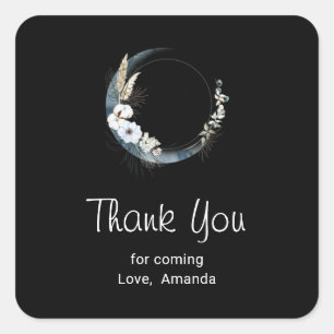 Blauwe Halve Maan met Witte Bloemen Dank U Vierkante Sticker
