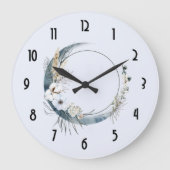 Blauwe halve maan met witte bloemen grote klok (Voorkant)