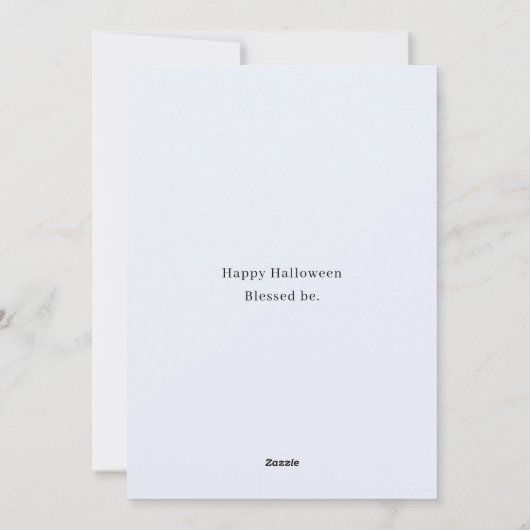 Blauwe halve maan met witte bloemen Halloween Feestdagenkaart (Achterkant)