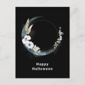 Blauwe halve maan met witte bloemen Halloween Feestdagenkaart (Voorkant)