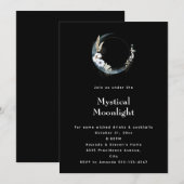 Blauwe halve maan met witte bloemen Halloween Kaart (Voorkant / Achterkant)