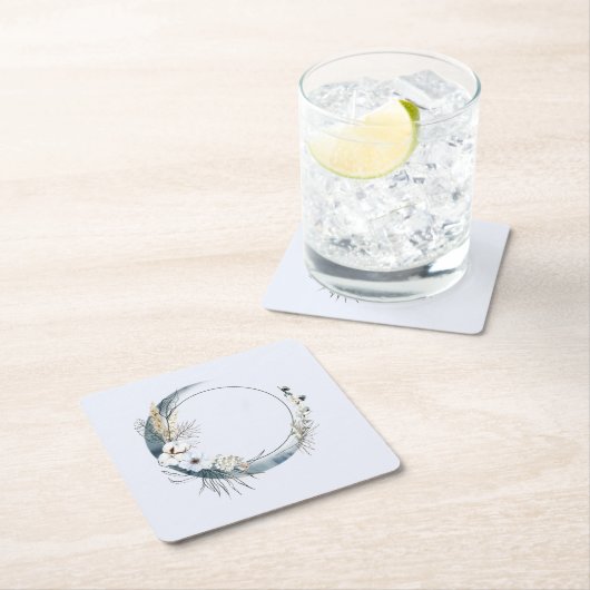 Blauwe halve maan met witte bloemen kartonnen onderzetters (Insitu)