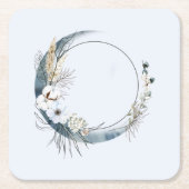 Blauwe halve maan met witte bloemen kartonnen onderzetters (Voorkant)