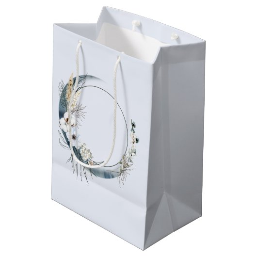 Blauwe halve maan met witte bloemen medium cadeauzakje (Achterkant Gekanteld)