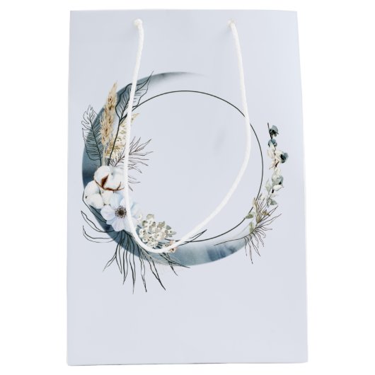 Blauwe halve maan met witte bloemen medium cadeauzakje (Voorkant)