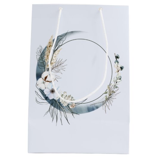Blauwe halve maan met witte bloemen medium cadeauzakje (Achterkant)