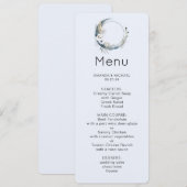 Blauwe Halve Maan met Witte Bloemen Menu Kaart (Voorkant / Achterkant)