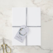 Blauwe Halve Maan met Witte Bloemen Moederdag Cadeaulabel (Met Touw)