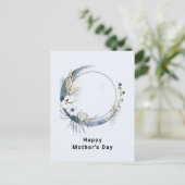 Blauwe Halve Maan met Witte Bloemen Moederdag Feestdagenkaart (Staand voorkant)