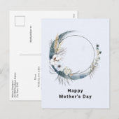 Blauwe Halve Maan met Witte Bloemen Moederdag Feestdagenkaart (Voorkant / Achterkant)