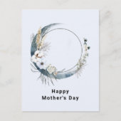 Blauwe Halve Maan met Witte Bloemen Moederdag Feestdagenkaart (Voorkant)