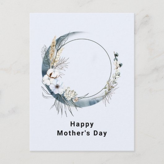 Blauwe Halve Maan met Witte Bloemen Moederdag Feestdagenkaart (Voorkant)