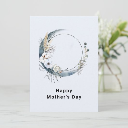 Blauwe Halve Maan met Witte Bloemen Moederdag Feestdagenkaart (Staand voorkant)