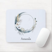 Blauwe halve maan met witte bloemen muismat (Met muis)