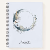 Blauwe halve maan met witte bloemen notitieboek (Voorkant)