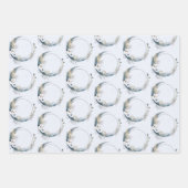 Blauwe halve maan met witte bloemen patroon inpakpapier vel (Voorkant 3)