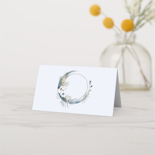 Blauwe halve maan met witte bloemen plaatskaartje (Voorkant)