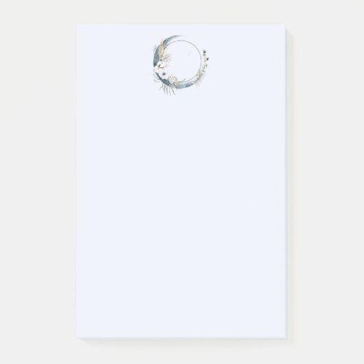 Blauwe halve maan met witte bloemen post-it® notes (Voorkant)