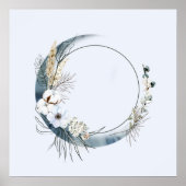 Blauwe halve maan met witte bloemen poster (Voorkant)