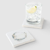 Blauwe halve maan met witte bloemen stenen onderzetter (Zijkant)