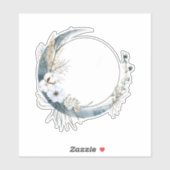 Blauwe halve maan met witte bloemen sticker (Vel)