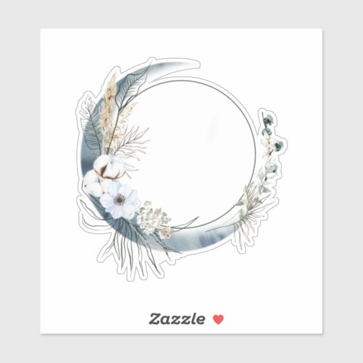 Blauwe halve maan met witte bloemen sticker (Vel)