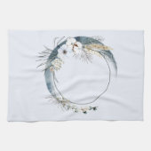 Blauwe halve maan met witte bloemen theedoek (Horizontaal)