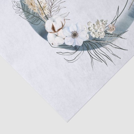 Blauwe halve maan met witte bloemen tissuepapier (Detail)