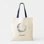 Blauwe halve maan met witte bloemen tote bag (Achterkant)