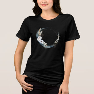 Blauwe halve maan met witte bloemen Tri-Blend shirt