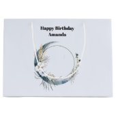 Blauwe Halve Maan met Witte bloemen Verjaardag Groot Cadeauzakje (Voorkant)