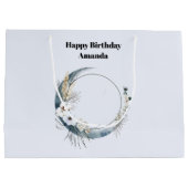 Blauwe Halve Maan met Witte bloemen Verjaardag Groot Cadeauzakje (Achterkant)