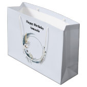 Blauwe Halve Maan met Witte bloemen Verjaardag Groot Cadeauzakje (Achterkant Gekanteld)