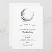 Blauwe Halve Maan met Witte bloemen Verjaardag Kaart (Voorkant / Achterkant)