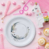 Blauwe Halve Maan met Witte bloemen Verjaardag Papieren Bordje (Feest)