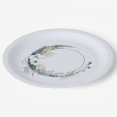 Blauwe Halve Maan met Witte bloemen Verjaardag Papieren Bordje (Gekanteld)