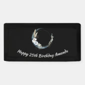 Blauwe Halve Maan met Witte bloemen Verjaardag Spandoek (Horizontaal)